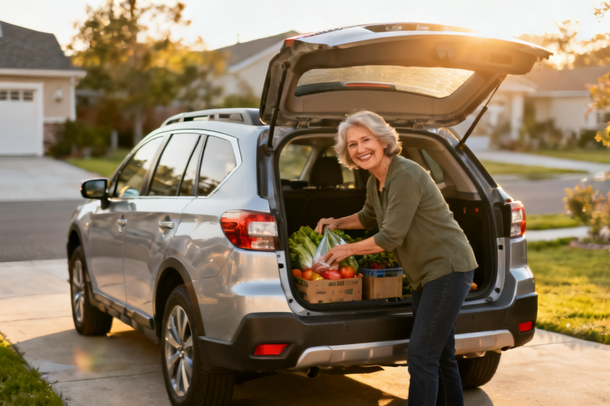 Woman loading groceries into her SUV