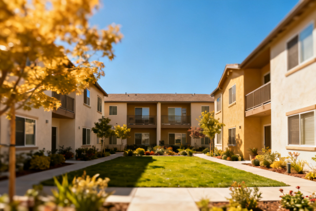 Fourplex apartment building with a courtyard